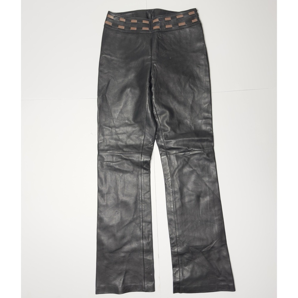Cache Women's 100% Leather Black Bootcut Flare Pants Size 4 Y2K Vintage Boho 32" - Picture 3 of 12